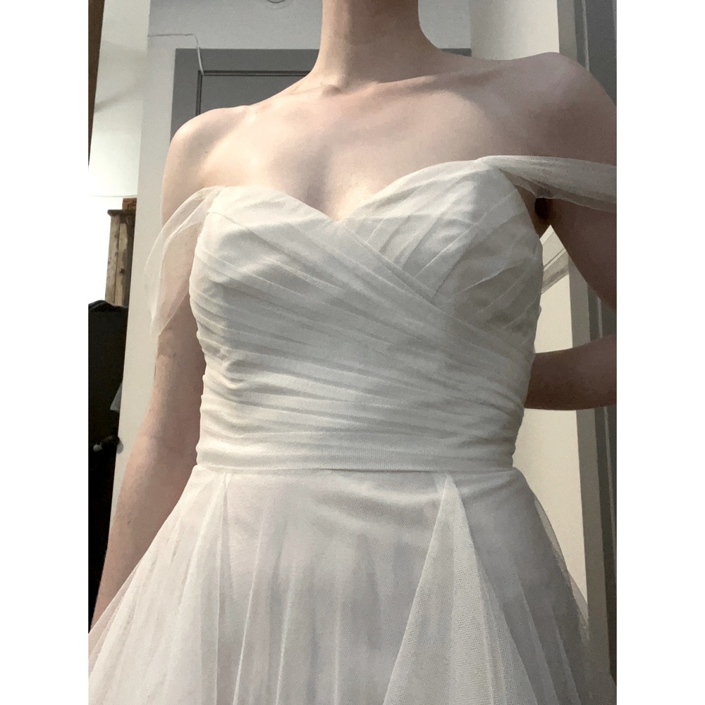 A-line Off-Shoulder Wtoo by Watters Moore Dress Gown Ivory Blush Size S 2/4 - Picture 2 of 15